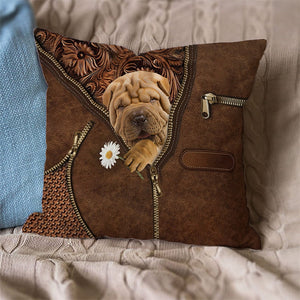 Shar Pei Holding Daisy Pillow Case