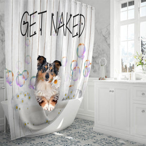 Shetland Sheepdog Get Naked Daisy Shower Curtain