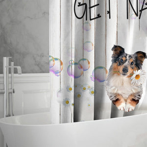 Shetland Sheepdog Get Naked Daisy Shower Curtain