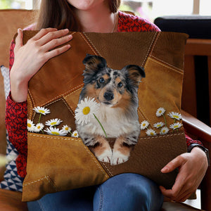 Shetland Sheepdog Holding Daisy Pillow Case